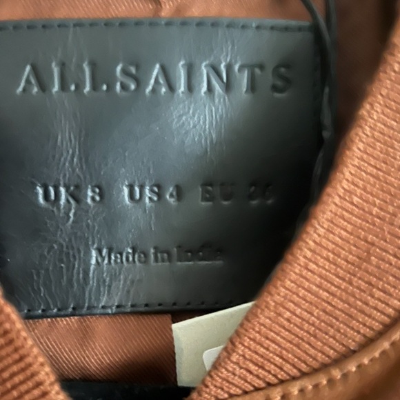 All Saints Rich Amber Brown SUEDE ORTEN Bomber Jacket US 4 NEW $519 - Picture 7 of 14